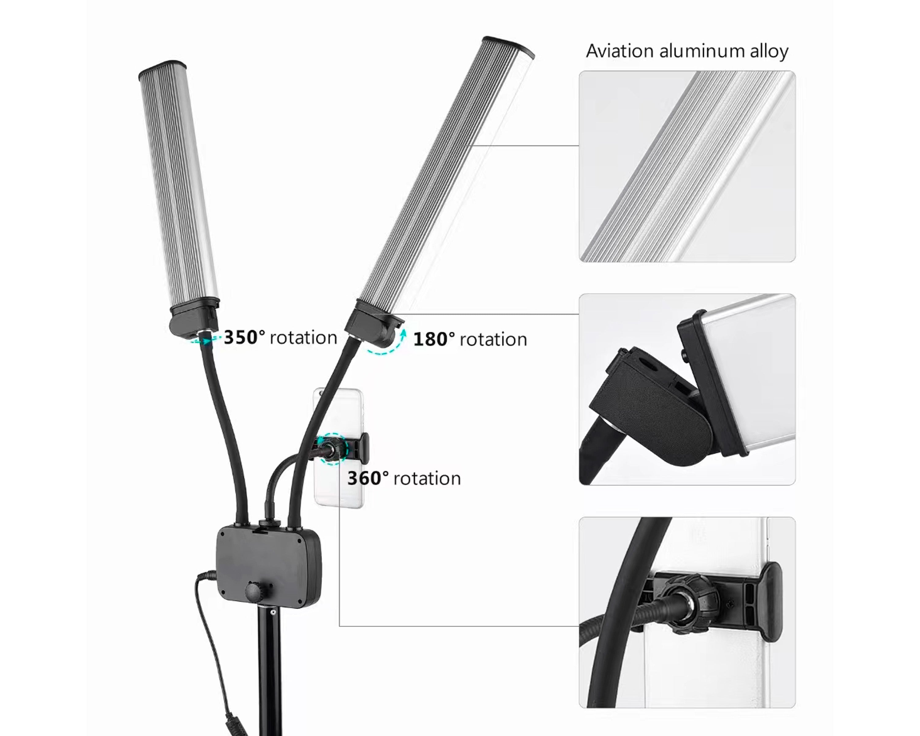 Lámpara led de 2 brazos, iluminación flexible y portátil con trípode para profesionales de la belleza