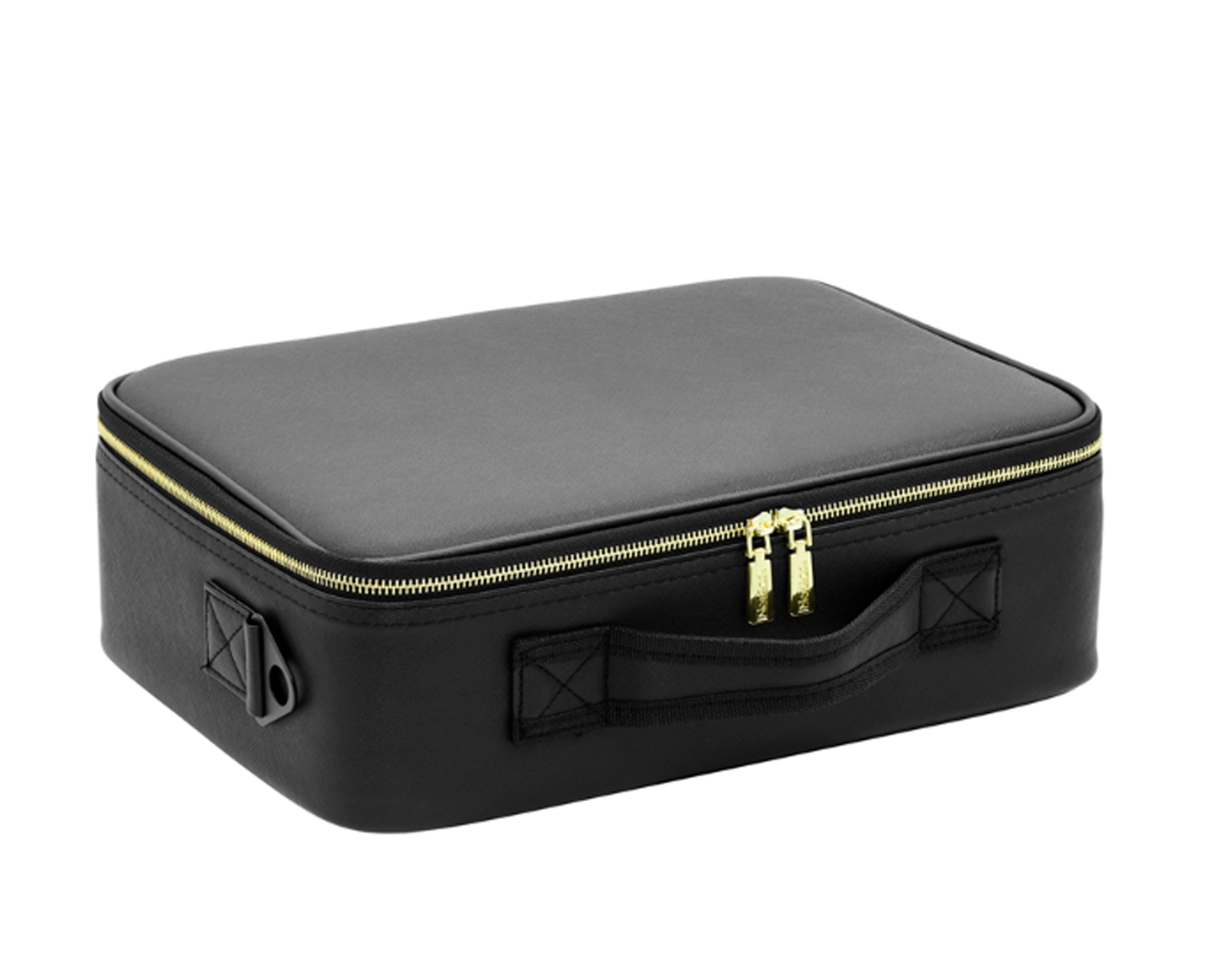Maleta de maquillaje portable con espejo, luces y correa