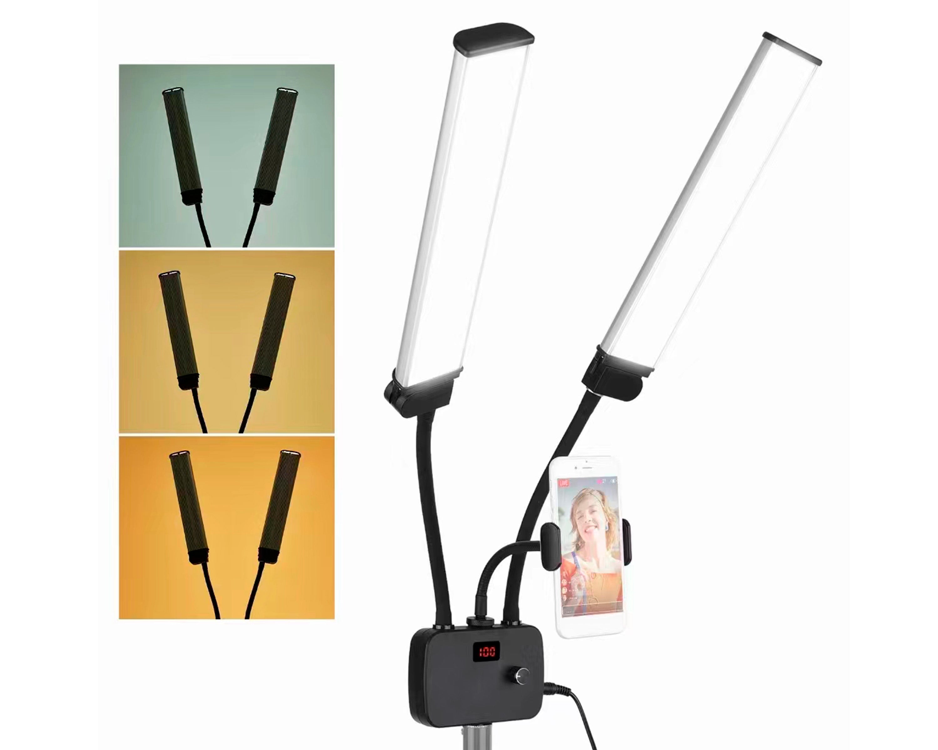 Lámpara led de 2 brazos, iluminación flexible y portátil con trípode para profesionales de la belleza