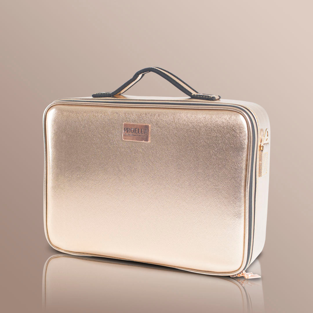 Maleta de maquillaje portable con espejo, luces y correa
