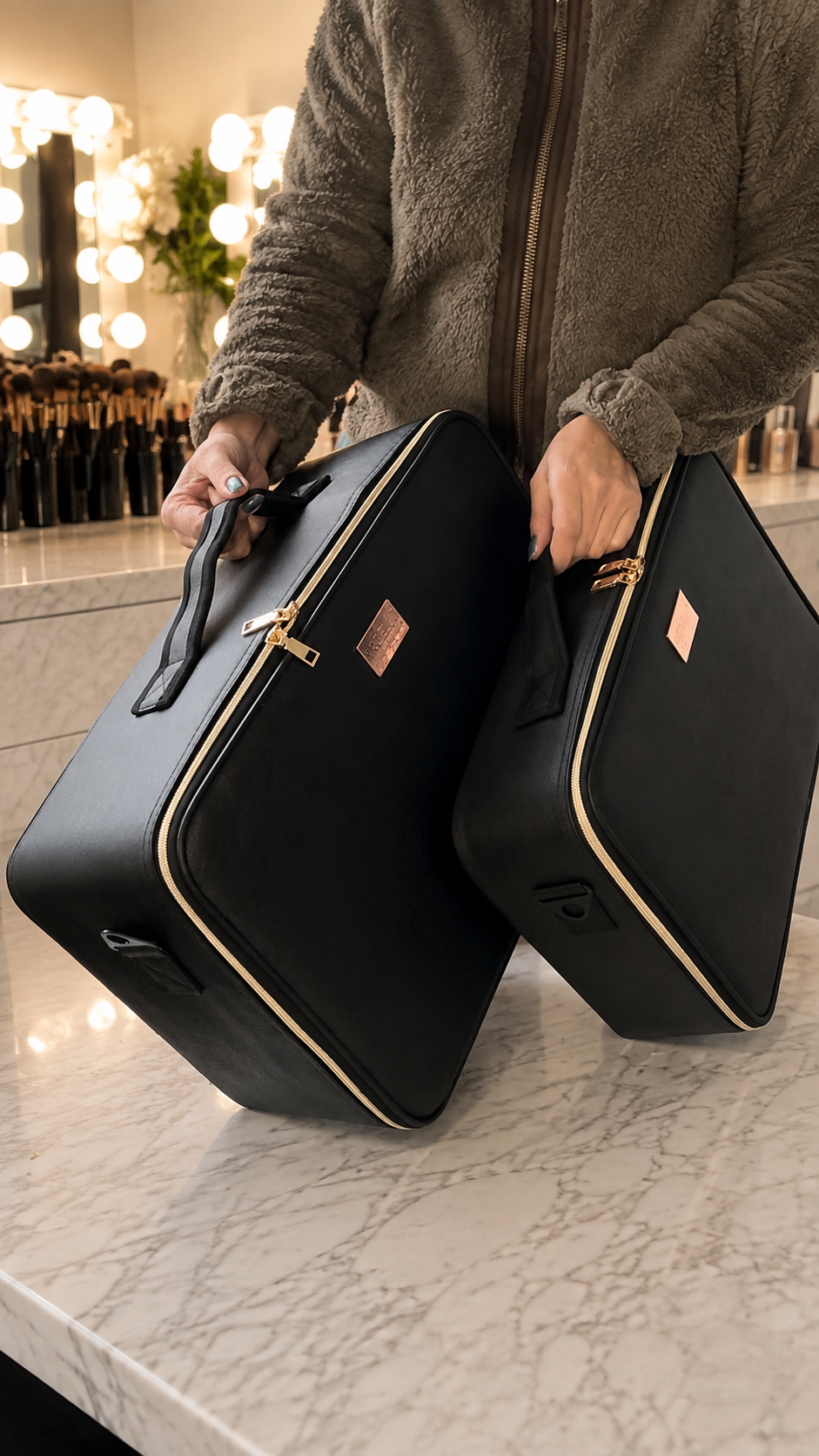 Maleta- Mochila de Maquillaje con espejo, luces y correa Talla XL