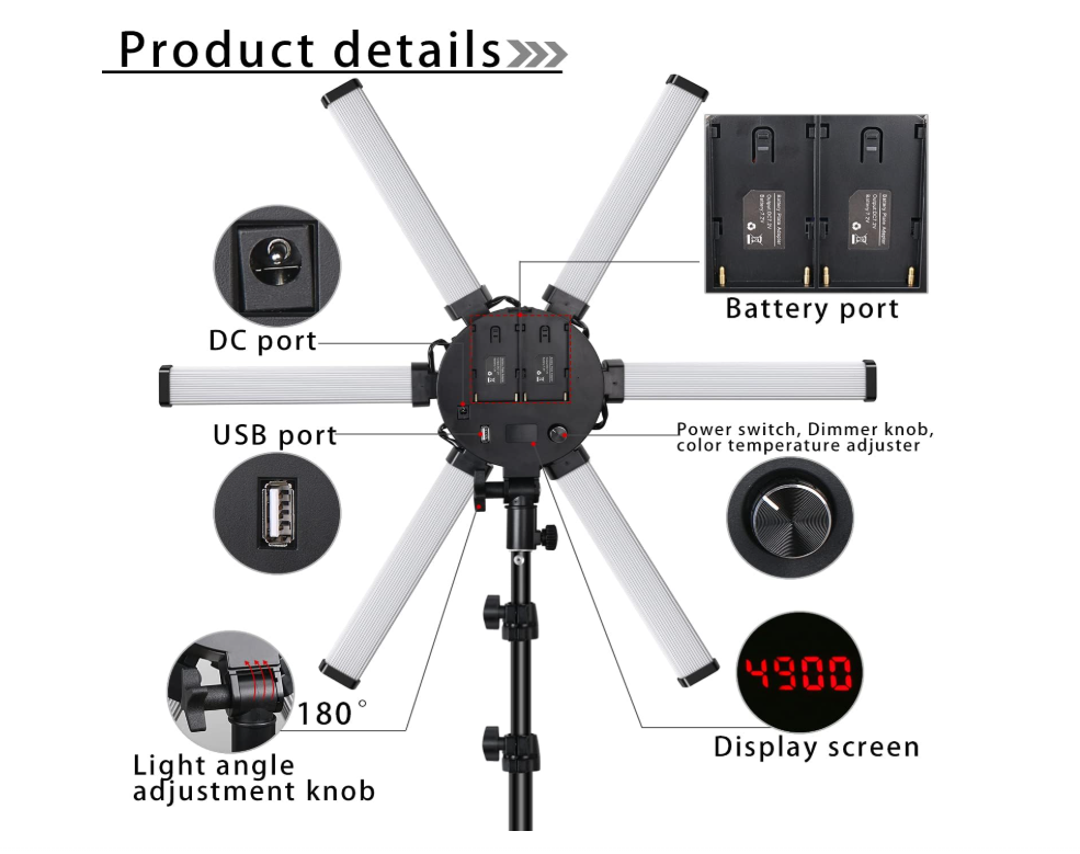 Iluminación LED Profesional Fotografía Estrella 6 Focos