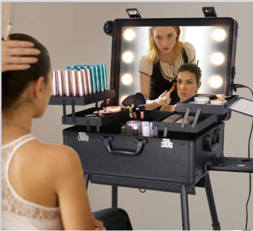 Maleta Profesional de Maquillaje o Peluquería Talla XL con 8 Luces Led y Parlantes